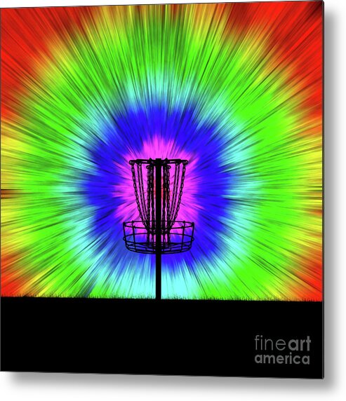 Disc Golf Metal Print featuring the digital art Tie Dye Disc Golf Basket #1 by Phil Perkins