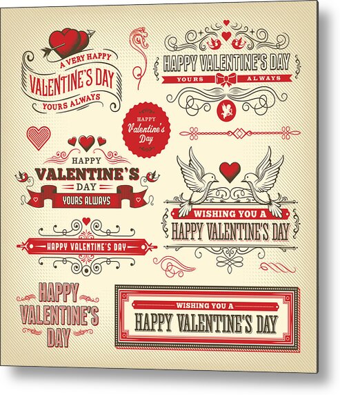 Celebration Metal Print featuring the drawing Valentine's Day Label Set #1 by DavidGoh