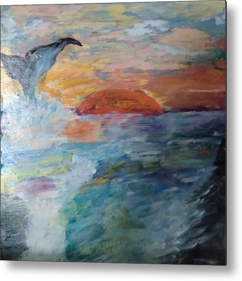 Whale Metal Print featuring the painting Whale at Sunset by Suzanne Berthier