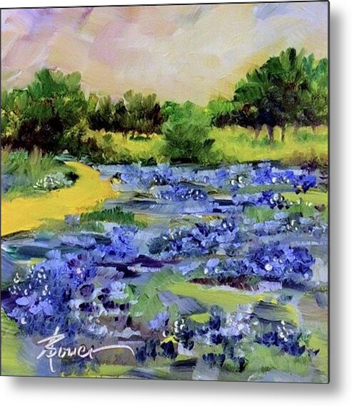 Bluebonnets Metal Print featuring the painting Where The Beautiful Bluebonnets Grow by Adele Bower