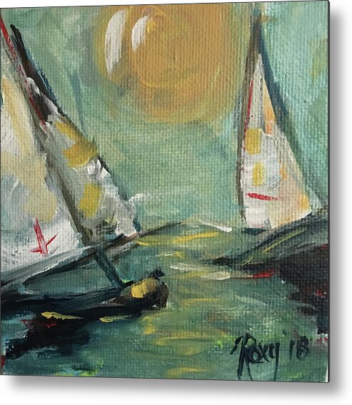 Sailboat Painting Metal Print featuring the painting Sunny Sails #2 by Roxy Rich