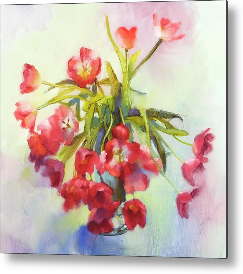 Floral Face Masks Metal Print featuring the painting Tulip Fling by Cathy Locke