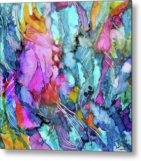 Alcohol Ink Metal Print featuring the painting Under the Reef - DETAIL by Jean Batzell Fitzgerald