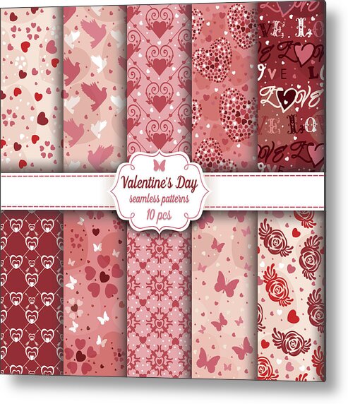 Holiday Metal Print featuring the drawing Valentine's Day set of ten seamless romantic patterns #2 by Chuvipro