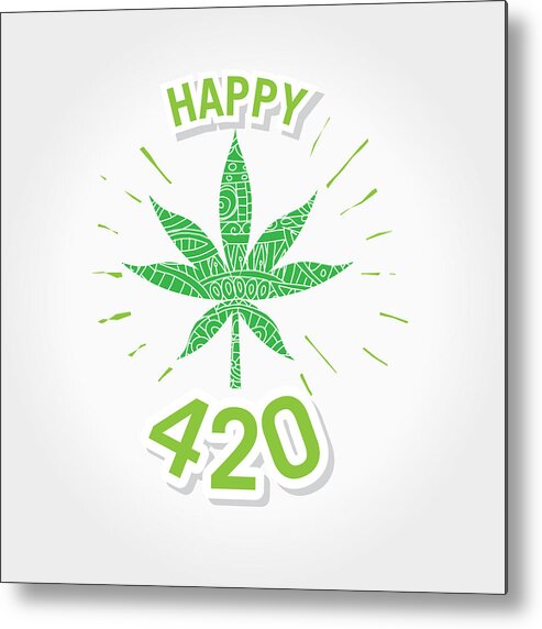Holiday Metal Print featuring the drawing Happy 420 Marijuana Greeting design template with hand drawn elements #5 by JDawnInk