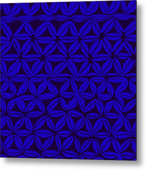 South Seas Tapa Inspired Design In Royal Blue Metal Print featuring the drawing Tropical Tribal Tapa #5 by Vagabond Folk Art - Virginia Vivier