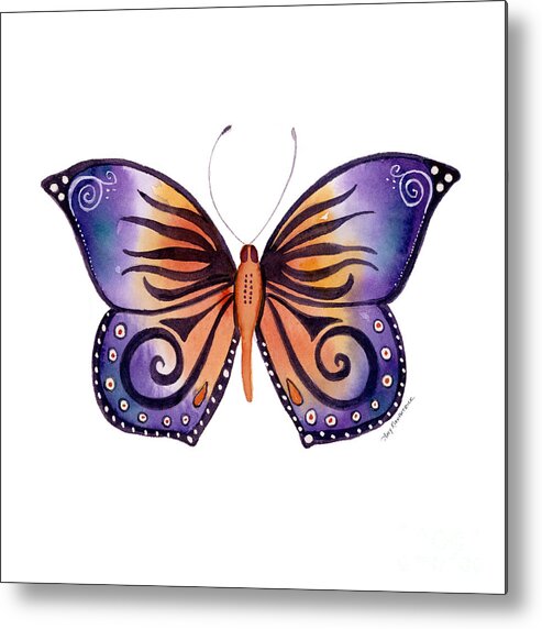 Capanea Butterfly Metal Print featuring the painting 93 Orange Purple Capanea Butterfly by Amy Kirkpatrick