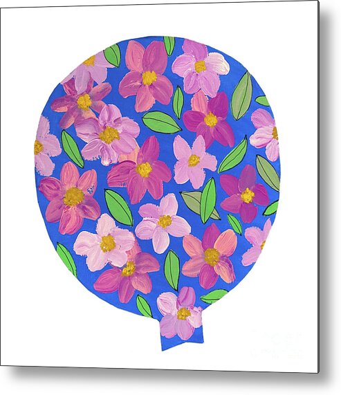 Floral Metal Print featuring the mixed media A Balloon with Flowers by Lisa Neuman