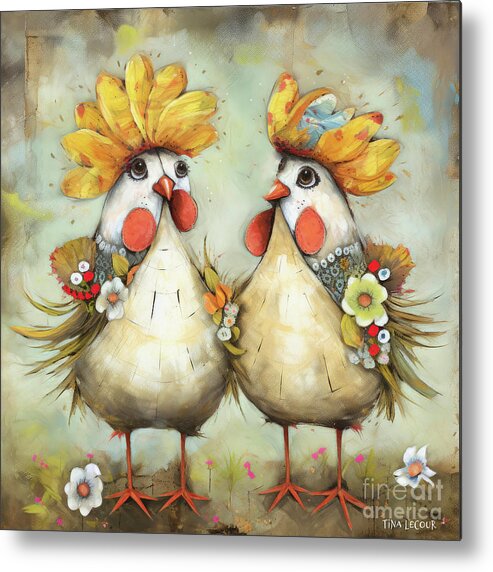 Chickens Metal Print featuring the painting A Couple Of Chicks From Texas by Tina LeCour