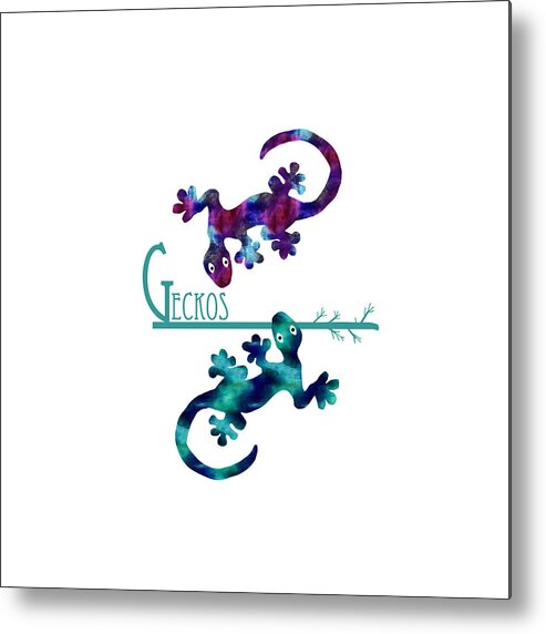 Geckos Metal Print featuring the digital art A Pair of Watercolor Geckos by Kandy Hurley