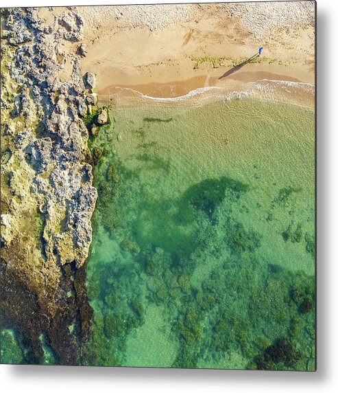 Aerial Metal Print featuring the photograph A stroll along the beach in summer by Mirko Chessari