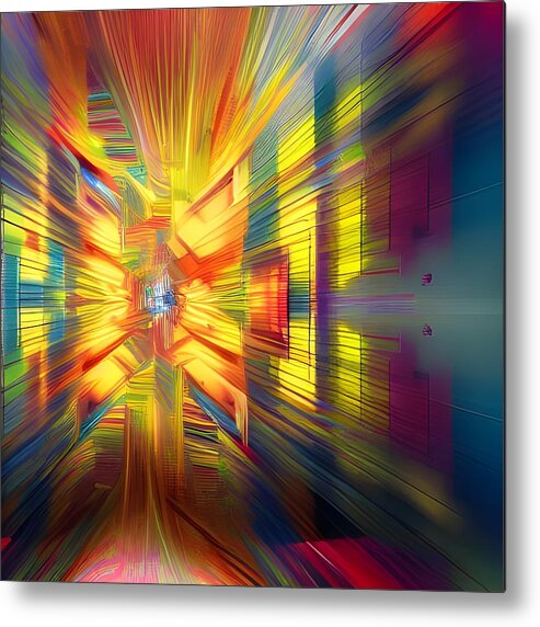 Digital Abstract Yellow Gold Lines Metal Print featuring the digital art Abstract Exploding by Beverly Read