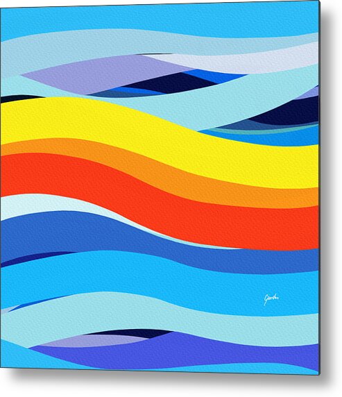 Abstract Metal Print featuring the painting Abstract Lines Summer Beach Art Painting by iAbstractArt