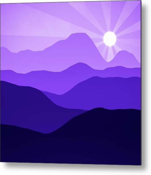 Mountains Metal Print featuring the digital art Abstract Minimalist Mountain Landscape Purple Blue Black by Matthias Hauser