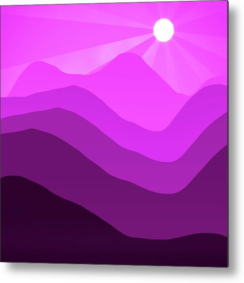 Abstract Metal Print featuring the digital art Abstract Mountain Range Violet Minimalism by Matthias Hauser