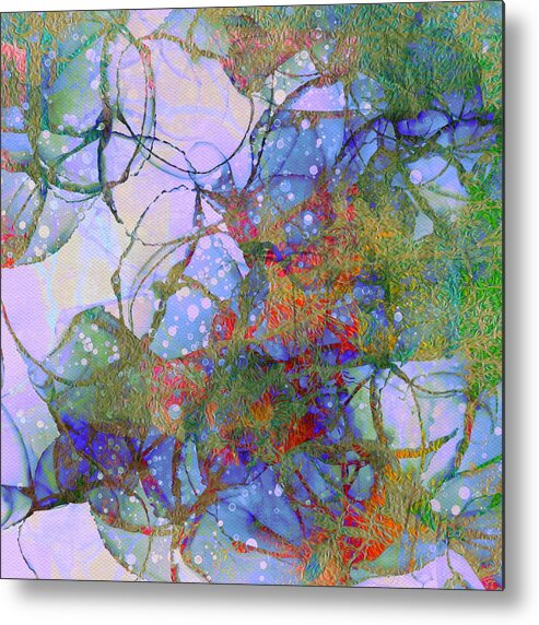 Abstract Metal Print featuring the painting Abstract Trees Under the Sea Red and Blue Sky by Itsonlythemoon