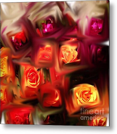 Rose Metal Print featuring the digital art Abstracted Roses by Wendy Golden