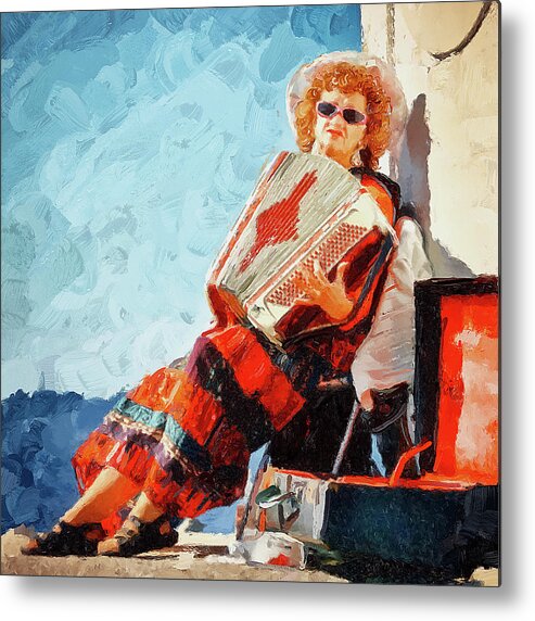 Accordion Player Metal Print featuring the mixed media Accordion player Nova Scotia Painting by Tatiana Travelways