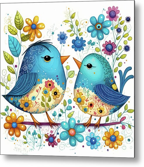 Bluebirds Metal Print featuring the painting Adorable Bluebirds by Tina LeCour