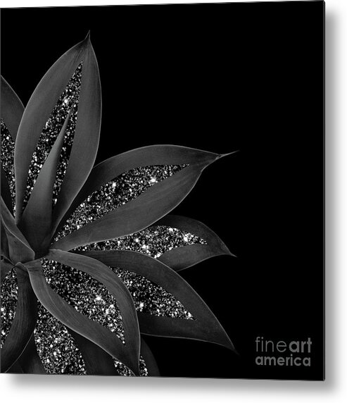 Faux-glitter Metal Print featuring the mixed media Agave Finesse Glitter Glam #7 #tropical #decor #art by Anitas and Bellas Art