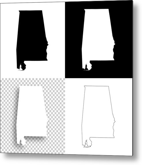 Shadow Metal Print featuring the drawing Alabama maps for design - Blank, white and black backgrounds by Bgblue