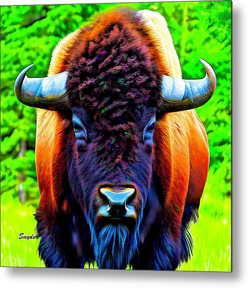 Bison Metal Print featuring the digital art American Bison Abstract Colorful by Floyd Snyder