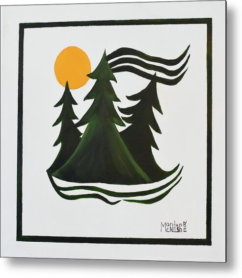Pine Tree Metal Print featuring the painting An Orange Moon Summons by Marilyn McNish