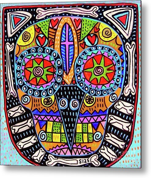  Metal Print featuring the painting Tribal Bones Totem Owl by Sandra Silberzweig