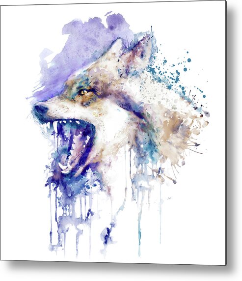 Marian Voicu Metal Print featuring the painting Angry Wolf Profile Portrait by Marian Voicu