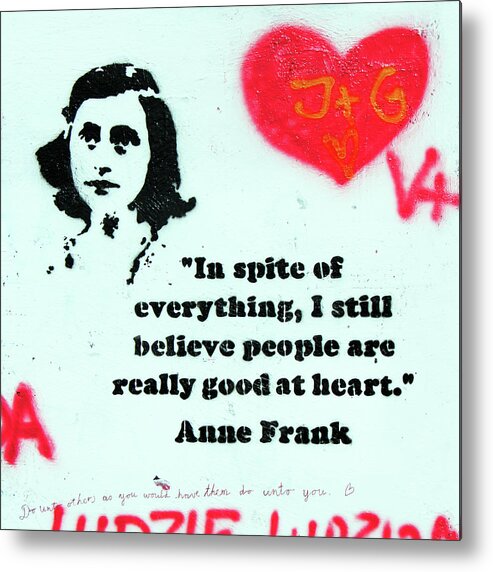 Red Metal Print featuring the photograph Anne Frank by Munir Alawi