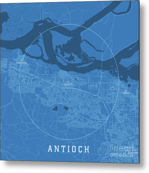 California Metal Print featuring the digital art Antioch CA City Vector Road Map Blue Text by Frank Ramspott