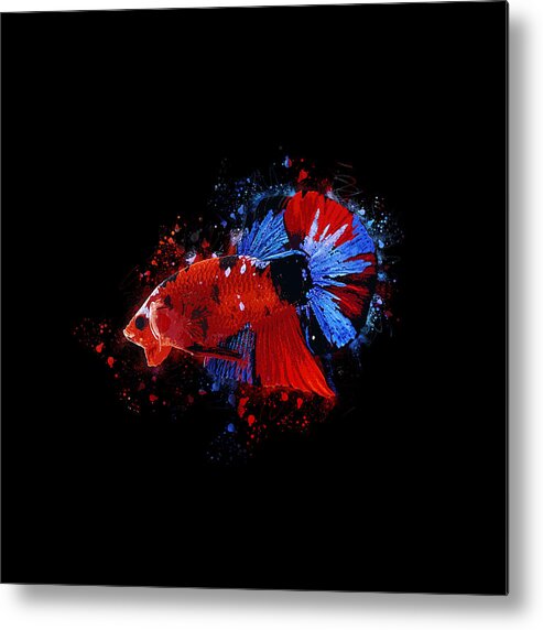 Artistic Metal Print featuring the digital art Artistic Red Koi Betta Fish by Sambel Pedes