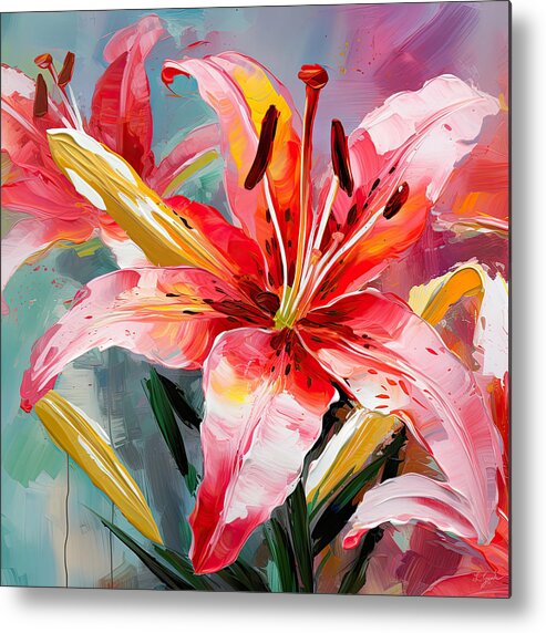 Asiatic Lily Metal Print featuring the painting Asiatic Lily- Asiatic Lily Paintings- Pink Paintings by Lourry Legarde