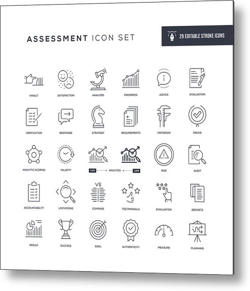 Finance And Economy Metal Print featuring the drawing Assessment Editable Stroke Line Icons by Enis Aksoy