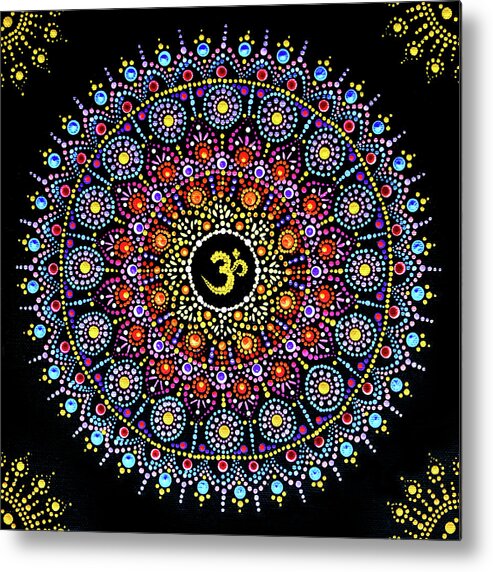 Dot Mandala Metal Print featuring the painting Aum Golden Mandala by Laura Iverson