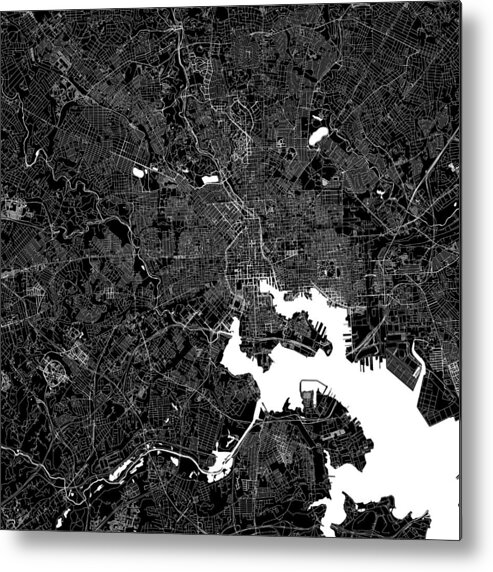 Downtown District Metal Print featuring the drawing Baltimore, Maryland, USA Vector Map by Lasagnaforone