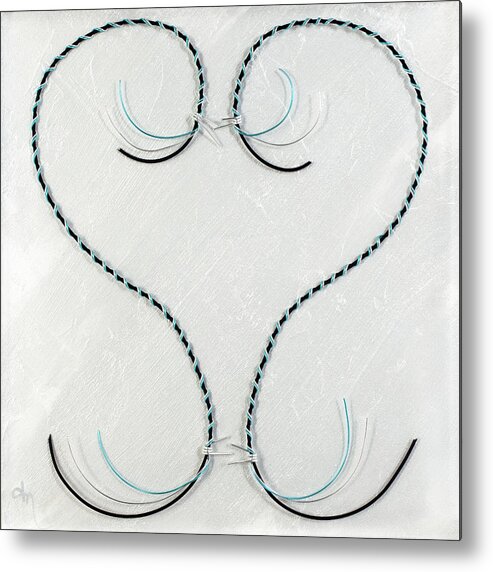 Heart Metal Print featuring the painting Barbed Reaching Heart-Blue Black Silver White by Tamara Nelson