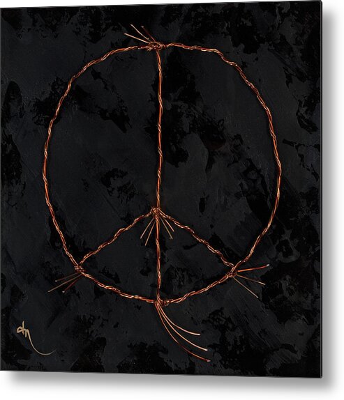 Peace Metal Print featuring the painting Barbed Peace-Bronze on Black by Tamara Nelson
