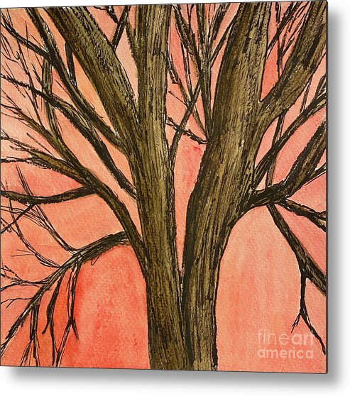 Tree Metal Print featuring the mixed media Bare Tree Sunset by Lisa Neuman