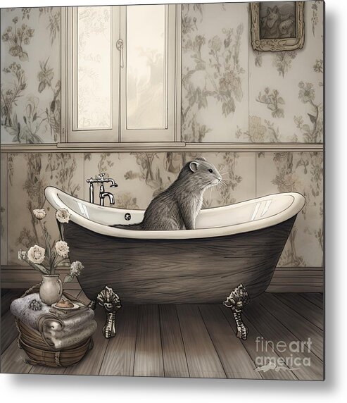 Bath Metal Print featuring the painting Bathtime Otter by Mindy Sommers
