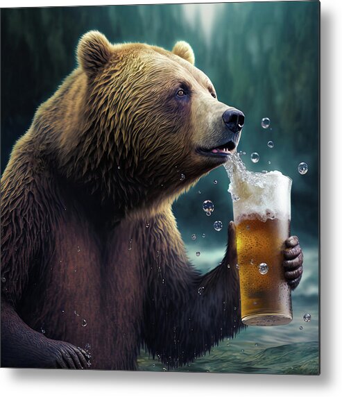 Bear Metal Print featuring the digital art Bear Beer Buddy 04 by Matthias Hauser