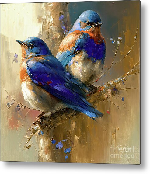 Bluebirds Metal Print featuring the painting Beautiful Bluebirds by Tina LeCour