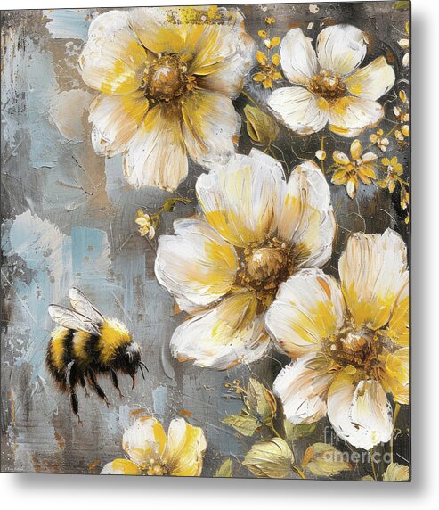 Daisy Flowers Metal Print featuring the painting Bee Free 2 by Tina LeCour