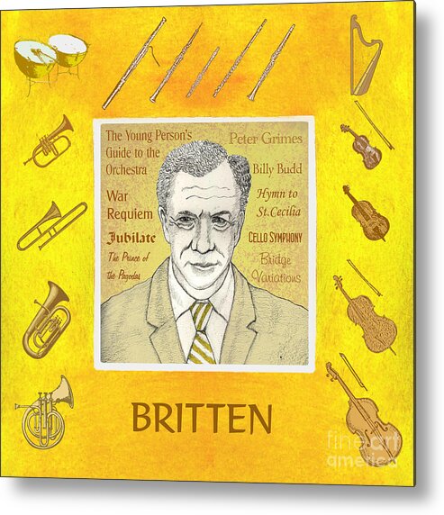 Britten Metal Print featuring the mixed media Benjamin Britten portrait by Paul Helm