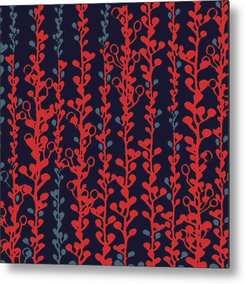 Vines Metal Print featuring the digital art Berry Vines Red and Navy by Sand And Chi