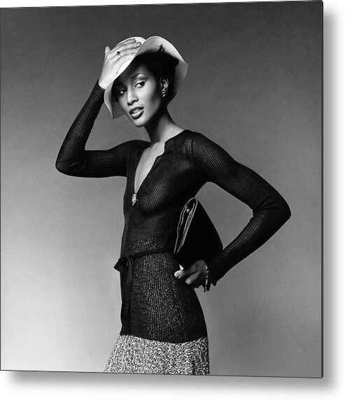 Accessories Metal Print featuring the photograph Beverly Johnson Wearing A Sheer Ribbed Pullove by Francesco Scavullo