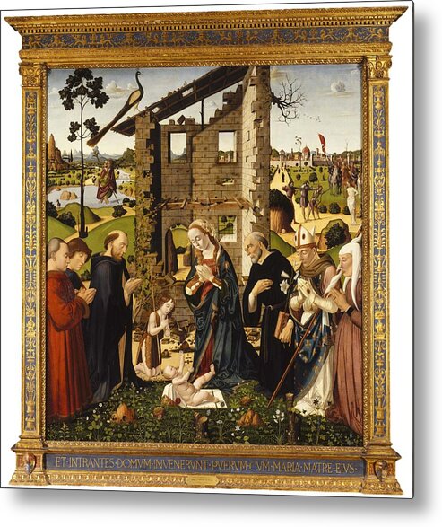  Metal Print featuring the painting Biagio d'Antonio - The Adoration of the Child with Saints and Donors by Les Classics