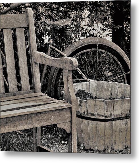 Bicycle Bench B&w Metal Print featuring the photograph Bicycle Bench4 by John Linnemeyer