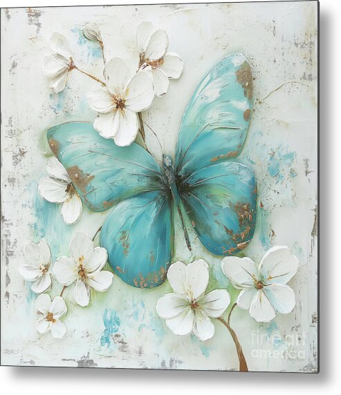 Butterfly Metal Print featuring the painting Big Turquoise Butterfly by Tina LeCour