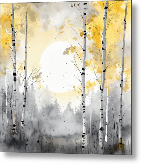 Yellow Metal Print featuring the painting Birch Forest Art by Lourry Legarde